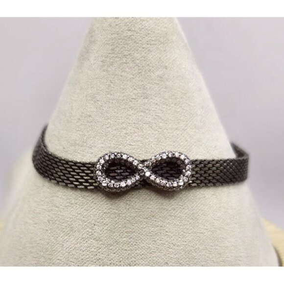 Metal Mesh Adjustable Bracelet With Rhinestone Infinity Accent - Picture 3 of 4